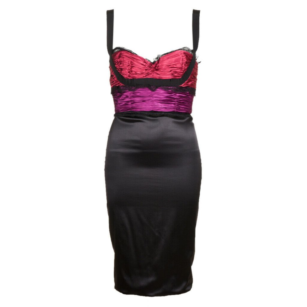 Roberto Cavalli - Fuchsia Purple + Pink + Black Silk Lace Mini Dress